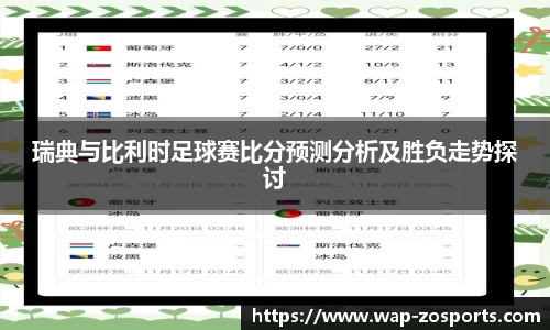 瑞典与比利时足球赛比分预测分析及胜负走势探讨